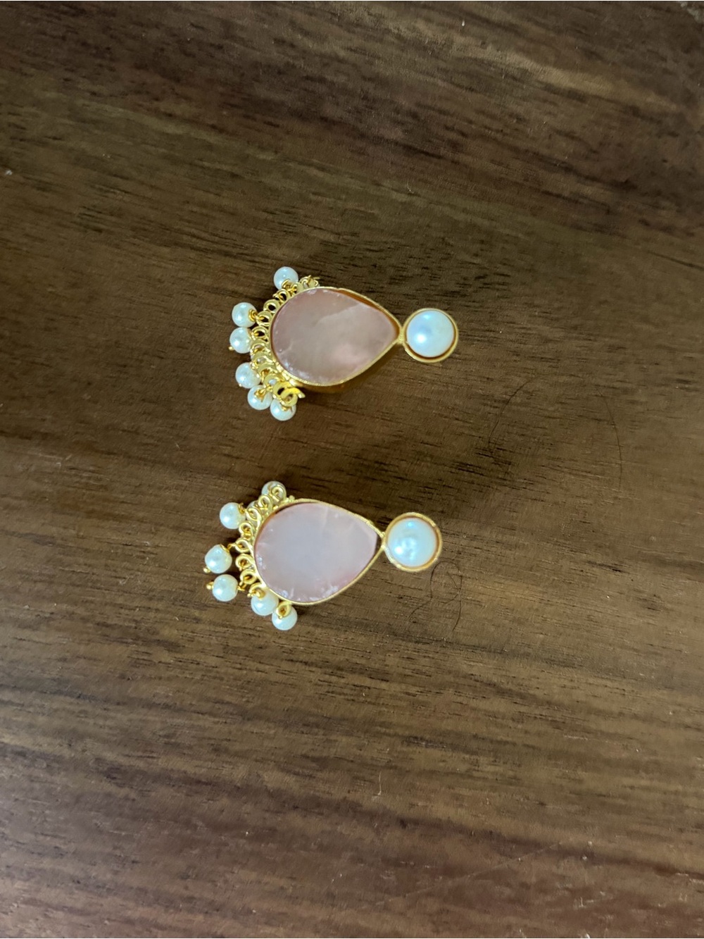 Gold-Tone Pink Stone & Pearl Drop Earrings - Classic Women Jewelry